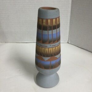 Vintage Navajo Decorative Clay Pottery Vase BlueHand-painted Signed T.W. Navajo